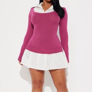 Collared shirt mini dress- hot pink